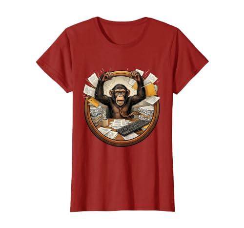 Mademark Monkey Office Chaos Funny Adult Humor Graphic T-Shirt - Women - size chart