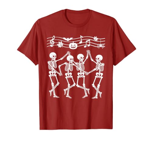 Dancing Skeletons Halloween Party Music Shirts Spooky Skeletons Symphony Halloween Dance Music Men Women T-Shirt - size chart