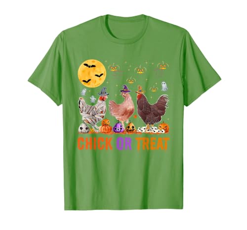 Autumn Pumpkin Chicken Halloween Chicken Farm Fall Halloween Chicken Pumpkin Chick Or Treat Spooky T-Shirt - size chart