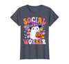 Groovy Social Worker Halloween Ghost Costume Halloween Social Worker Ghost Cute Social Worker Halloween T-Shirt - size chart