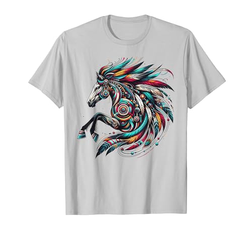 Mystical Native American Horse Farm Heritage Spirituality T-Shirt - size chart