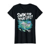 Swim Lover Halloween Custom Tee For Swimmers Kids Halloween Skeleton Swimming Swim for Your Life Swimmers Dad T-Shirt - size