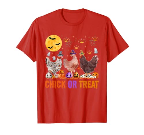 Autumn Pumpkin Chicken Halloween Chicken Farm Fall Halloween Chicken Pumpkin Chick Or Treat Spooky T-Shirt - size chart