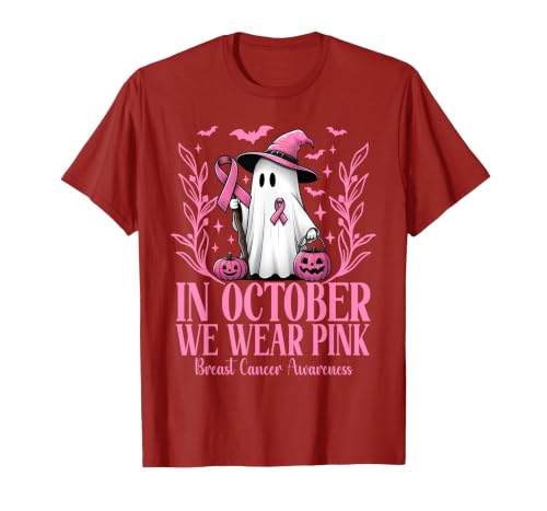 Arich.Tee's Breast Cancer Awareness Ghost in October We Wear Pink Breast Cancer Witch Ghost Halloween T-Shirt - size chart