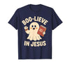 Christian Halloween Merch Boo-Lieve in Jesus - Christian Halloween Christianity T-Shirt - size chart