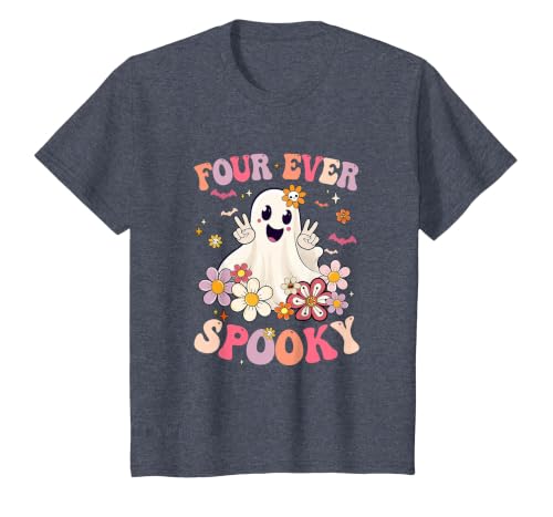 4th Birthday Party Halloween Costume Four Ever Spooky Halloween 4Th Birthday Party Decorations T-Shirt - size chart