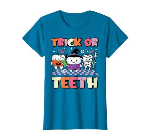 Halloween Shirts For Women Men Kids Boys Girls Halloween Dentist Trick Or Teeth Dental Costume Men Women T-Shirt - size chart