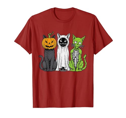 Halloween Tees for Women Men Kids Skeleton Cat Pumpkin Ghost Halloween Kitty Meow Girl Boy Kid T-Shirt - size chart