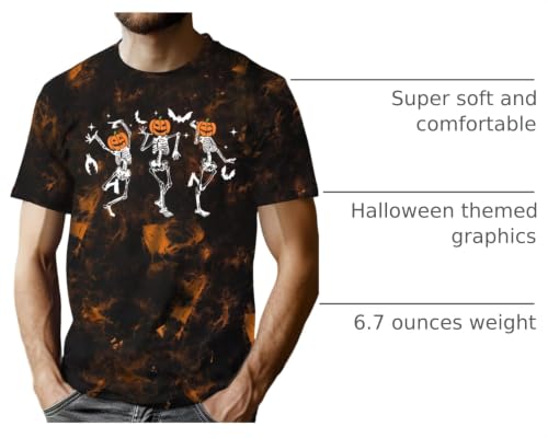 CAZYCHILD Halloween Shirts for Men Funny Halloween Pumpkin Shirt Dancing Skeleton Tee - size chart