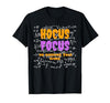 Funny Teacher Halloween Shirt. Math Teacher. Hocus Focus T-Shirt - size chart