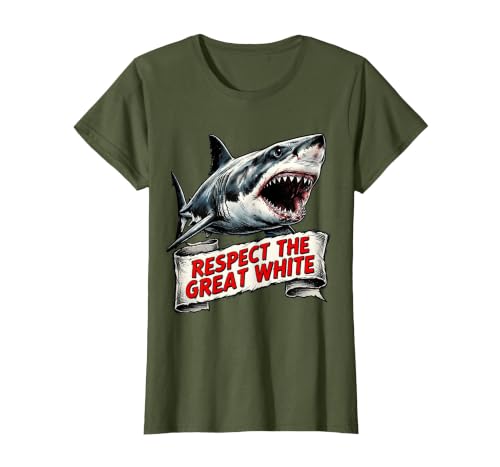 Mademark Respect the Great White Shark Graphic Design T-Shirt - size chart