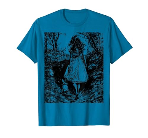 Alice in Wonderland - Down the Rabbit Hole Fantasy Vintage T-Shirt — design detail