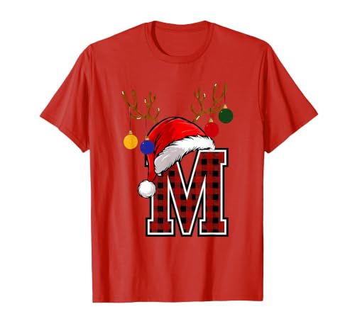 Christmas Buffalo Plaid Alphabet Tees Letter M Name Initial Buffalo Plaid Alphabet Monogram T-Shirt - size chart