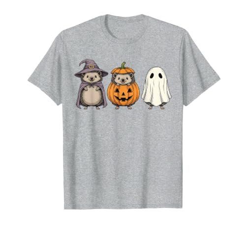 Funny Retro Hedgehog Halloween Witch Spooky Ghost Hedgehog Lover Pumpkin Halloween T-Shirt - size chart