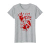 InGENIUS Halloween Shirts & Gifts I'm Fine Bloody Hand Blood Stained Splatter Funny Halloween T-Shirt - size chart