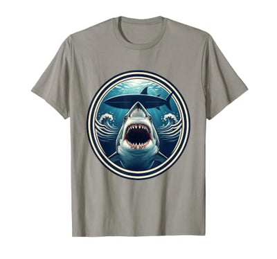 Great White Shark Below Surfboard Graphic T-Shirt