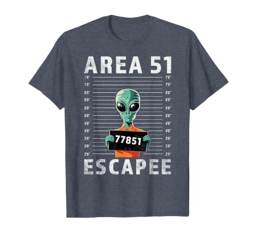 Funny Alien Halloween Costume Mugshot Alien Area 51 Escapee Funny Alien Mug Shot UFO T-Shirt - size chart