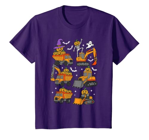 Halloween Tees for Women Men Kids Construction Trucks Excavator Spooky Halloween Toddler Kids T-Shirt - size chart