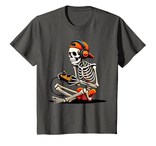 halloween skeleton shirts for teen boys men kids Halloween Skeleton Gamer Video Gaming Funny Gaming Skeleton T-Shirt - size