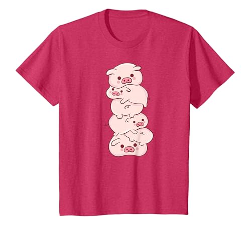 Pink Kawaii & Anime Stuff Pigs On A Pile - Cute Kawaii Anime - Pig Aesthetic Japanese T-Shirt - size chart