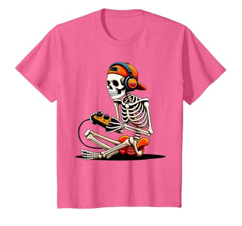 halloween skeleton shirts for teen boys men kids Halloween Skeleton Gamer Video Gaming Funny Gaming Skeleton T-Shirt - size