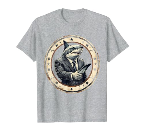 Mademark Shark Business Suit Handshake Funny Graphic T-Shirt - size chart