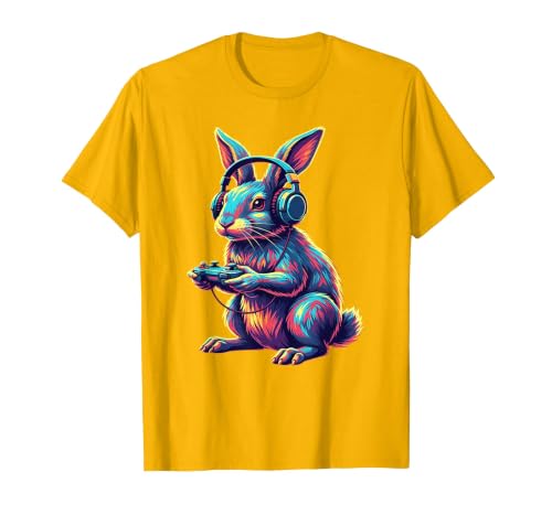 Rabbit Gaming Animal Video Games Funny Rabbit T-Shirt — design detail