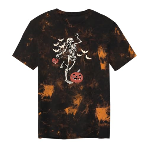 CAZYCHILD Halloween Shirts for Men Funny Halloween Pumpkin Shirt Dancing Skeleton Tee - size chart