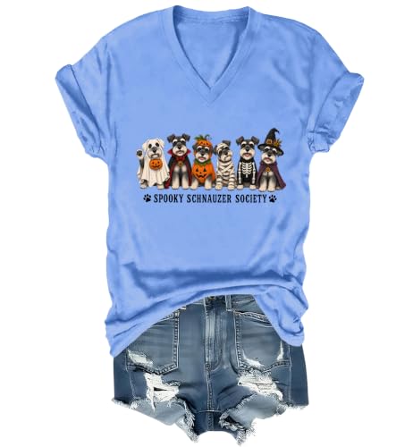 WQFQW Spooky Schnauzer Society Halloween Shirt Terrifying Halloween T-Shirt - size chart