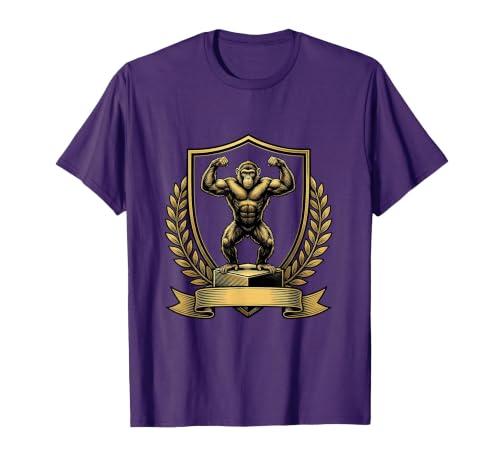 Mademark Monkey Flexing Muscles on Gym Podium T-Shirt - Men - size chart