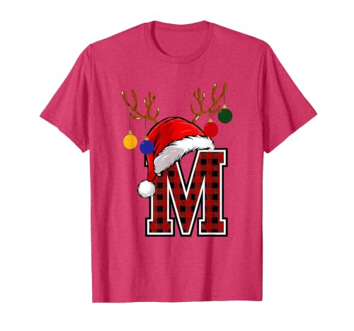 Christmas Buffalo Plaid Alphabet Tees Letter M Name Initial Buffalo Plaid Alphabet Monogram T-Shirt - size chart