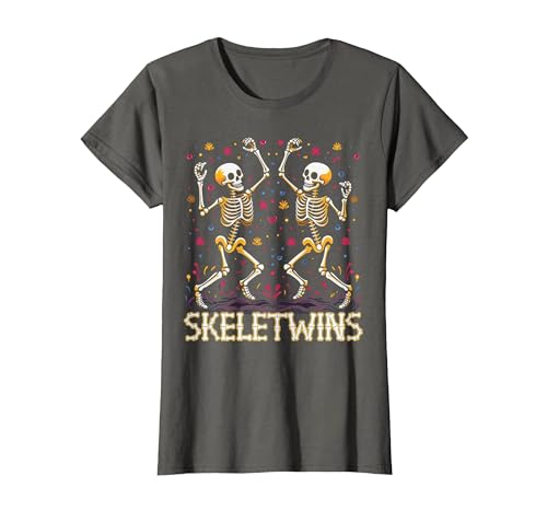 Spirit Week Twin Day Skeletwins Halloween Twins Dancing Skeletons Twins Halloween Matching Skeletwins T-Shirt - size chart