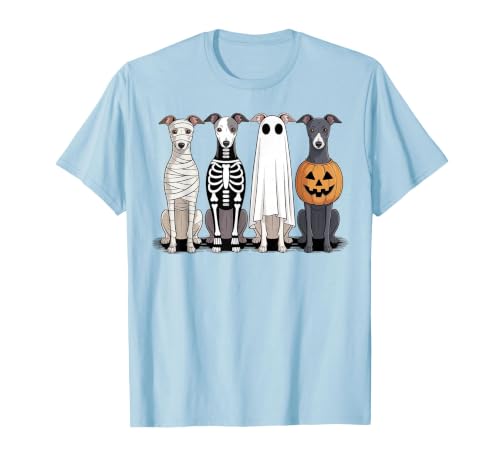 Funny Retro Italian Greyhound Dog Halloween Witch Spooky Ghost Italian Greyhound Pumpkin Halloween Skeleton T-Shirt - size