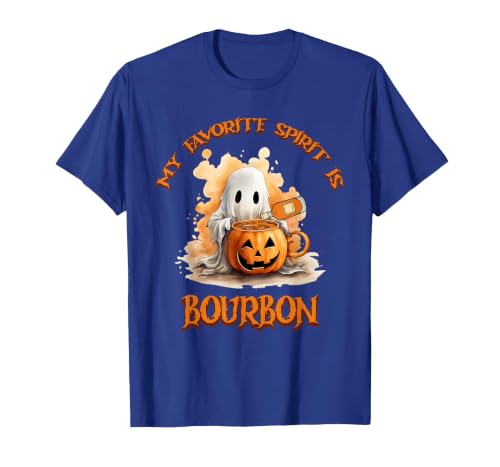 Boo Watercolor Pumpkin Cup Light Witch Hat Bottle Bourbon My Favorite Spirit is Bourbon Happy Halloween Boo T-Shirt - size