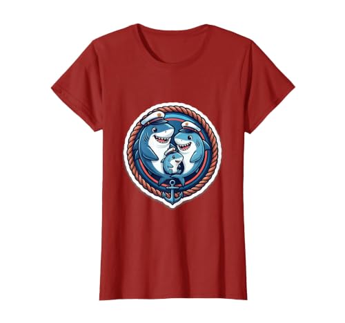 Mademark Family Cruise Matching Cartoon Sharks Sailor Hats T-Shirt - size chart