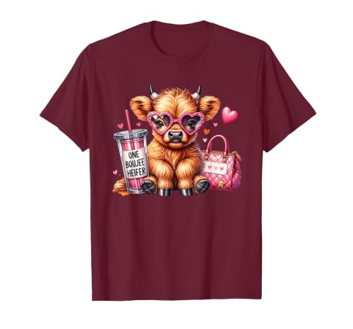 Highland Cow Land of NYC One Boujee Heifer Highland Cow Bougie Pink Tumbler Handbag T-Shirt - size chart