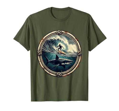 Mademark Shark Silhouette Under Lone Surfer Graphic T-Shirt - Pink