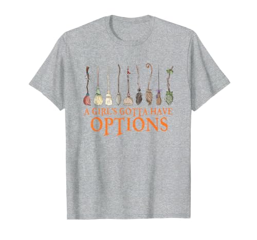 Funny Halloween Spooky Season Witch Broom A Girl's Gotta Have Options with Witch Broom Halloween T-Shirt - size chart