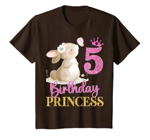 Kids 5th Birthday Rabbit Princess Girl Bunny 5 Years Old T-Shirt — design detail