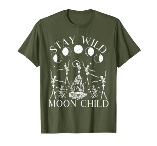 Funny Stay Wild Moon Child Tee Shirt Stay Wild Moon Child Funny Skeleton Dancing Halloween T-Shirt - size chart
