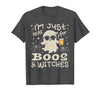Flippin Sweet Gear I'm Just Here for Boos and Witches Halloween T-Shirt - size chart