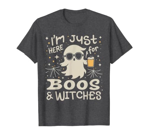 Flippin Sweet Gear I'm Just Here for Boos and Witches Halloween T-Shirt - size chart