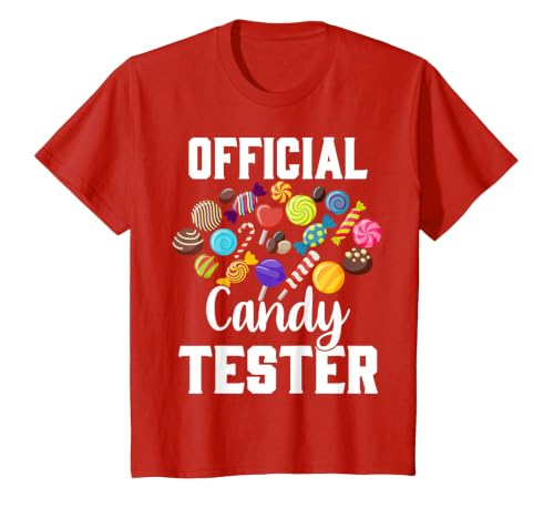 Candy Tester Sweets Lover Gifts & Apparel Official Candy Tester Halloween Costume Boys Girls Kids T-Shirt - size chart