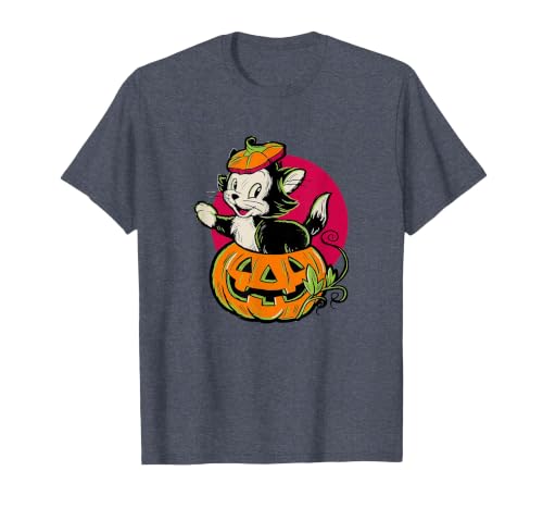 Disney Pinocchio Halloween Figaro Inside A Pumpkin Retro T-Shirt - size chart