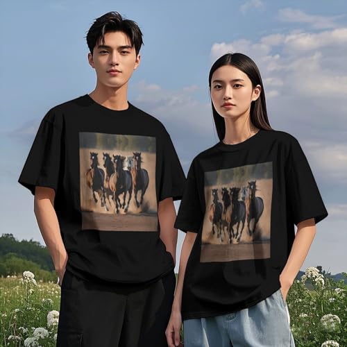 DRTGEDS Running Horses Printing Short Sleeve Cotton Lightweight Pullover Summer Casual Sweatshirts - size chart