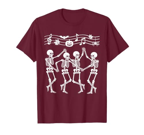 Dancing Skeletons Halloween Party Music Shirts Spooky Skeletons Symphony Halloween Dance Music Men Women T-Shirt - size chart