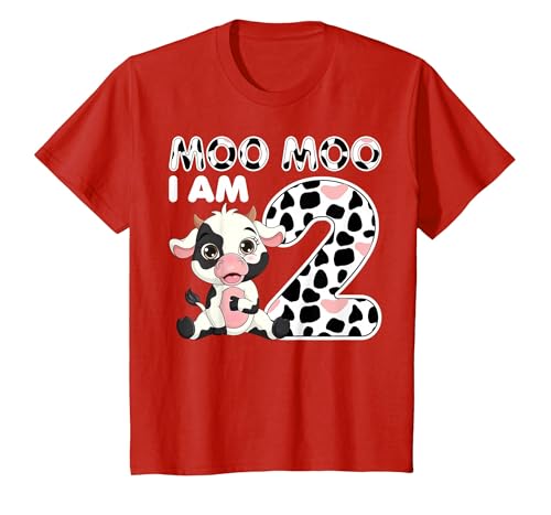 Cow 2nd Birthday Gifts Co. Cow Moo Moo I'm Two - 2 Years Old Cow Lover 2nd Birthday T-Shirt - size chart