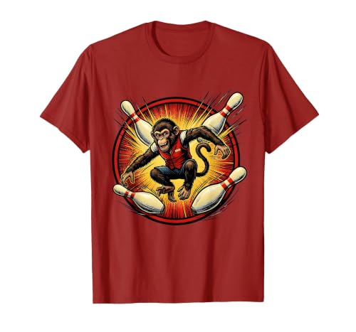 Mademark Pin Monkey Dodging Flying Pins Bowling Graphic T-Shirt - Men - size chart