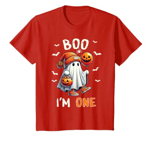 Halloween Boo I'm First 1st Birthday Boy Boo I'm One Ghost 1st Birthday Halloween Boy Kids Groovy T-Shirt - size chart