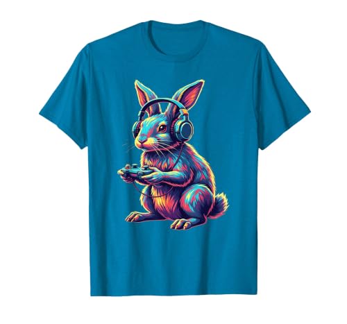 Rabbit Gaming Animal Video Games Funny Rabbit T-Shirt — design detail